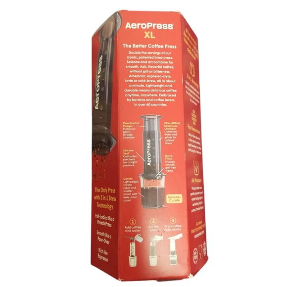 AEROPRESS XL COFFEE PRESS 3 N 1 BREW FRENCH PRESS POUR OVER ESPRESS, New - Picture 7 of 11